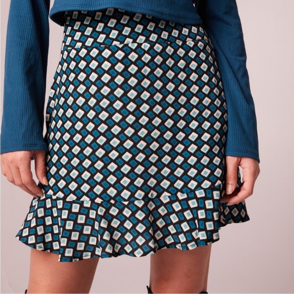 Band Of The Free/Free People Colette Teal Diamond Mini Skirt